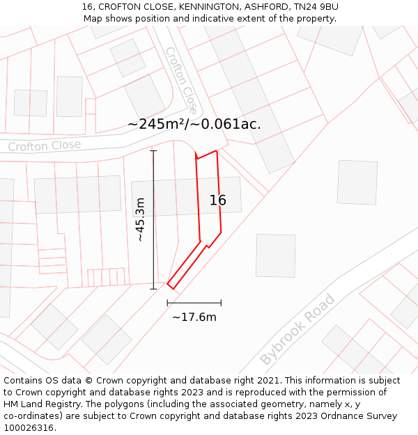16, CROFTON CLOSE, KENNINGTON, ASHFORD, TN24 9BU: Plot and title map