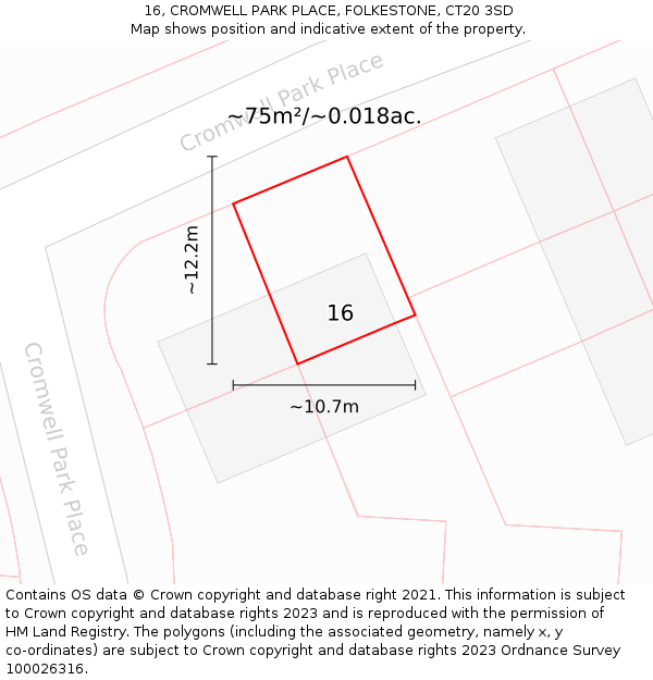 16, CROMWELL PARK PLACE, FOLKESTONE, CT20 3SD: Plot and title map