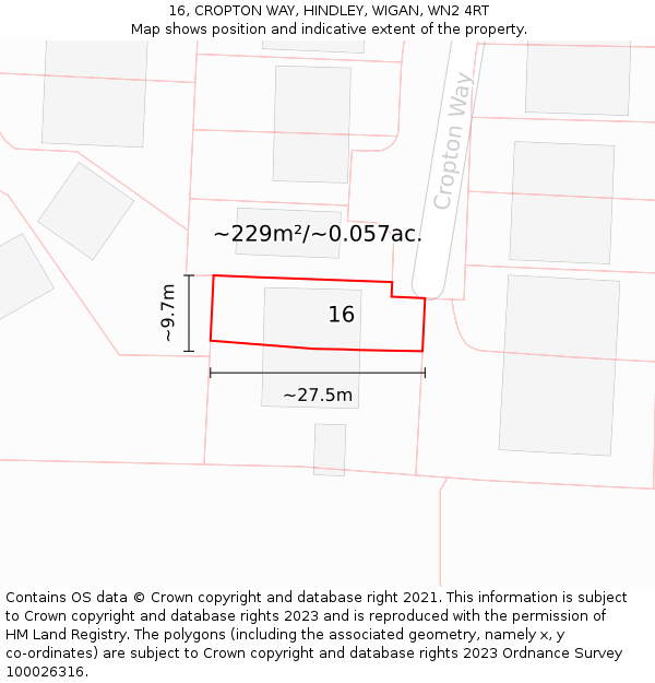16, CROPTON WAY, HINDLEY, WIGAN, WN2 4RT: Plot and title map