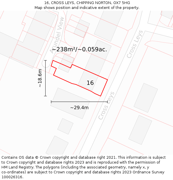 16, CROSS LEYS, CHIPPING NORTON, OX7 5HG: Plot and title map