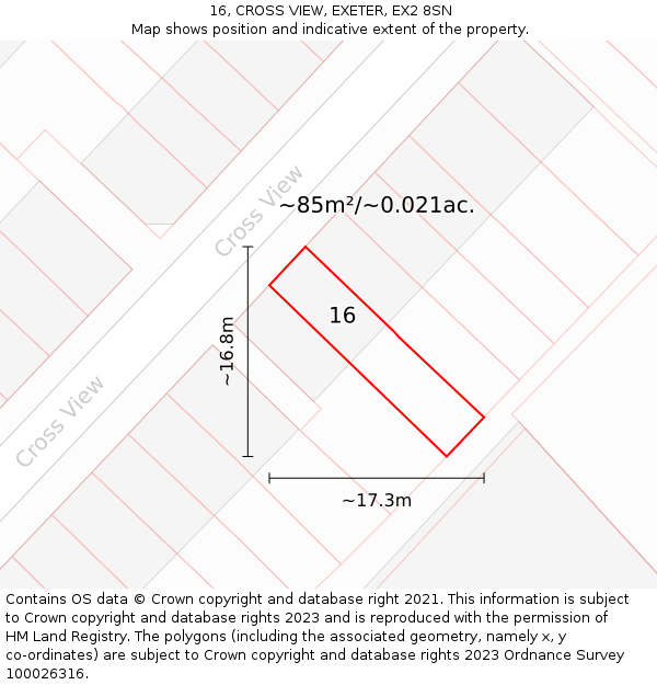 16, CROSS VIEW, EXETER, EX2 8SN: Plot and title map