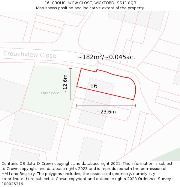 16, CROUCHVIEW CLOSE, WICKFORD, SS11 8QB: Plot and title map