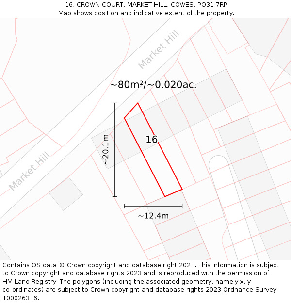 16, CROWN COURT, MARKET HILL, COWES, PO31 7RP: Plot and title map