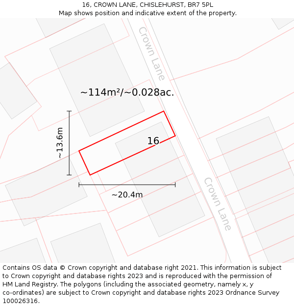 16, CROWN LANE, CHISLEHURST, BR7 5PL: Plot and title map