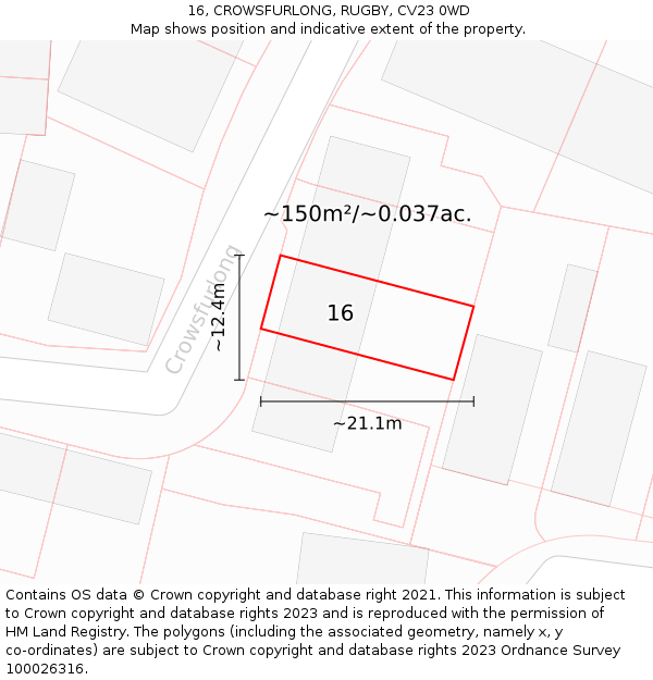 16, CROWSFURLONG, RUGBY, CV23 0WD: Plot and title map