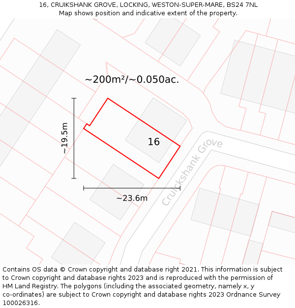 16, CRUIKSHANK GROVE, LOCKING, WESTON-SUPER-MARE, BS24 7NL: Plot and title map