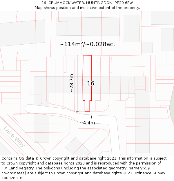 16, CRUMMOCK WATER, HUNTINGDON, PE29 6EW: Plot and title map