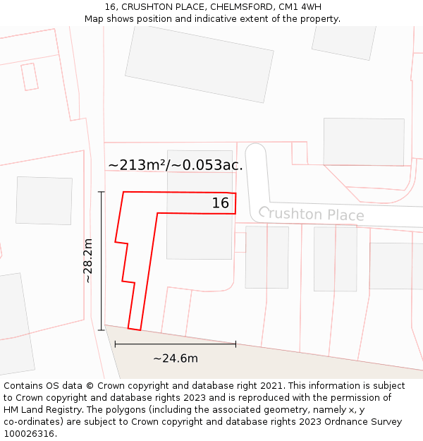 16, CRUSHTON PLACE, CHELMSFORD, CM1 4WH: Plot and title map