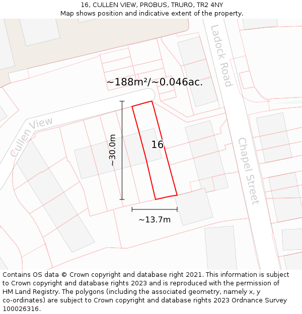 16, CULLEN VIEW, PROBUS, TRURO, TR2 4NY: Plot and title map