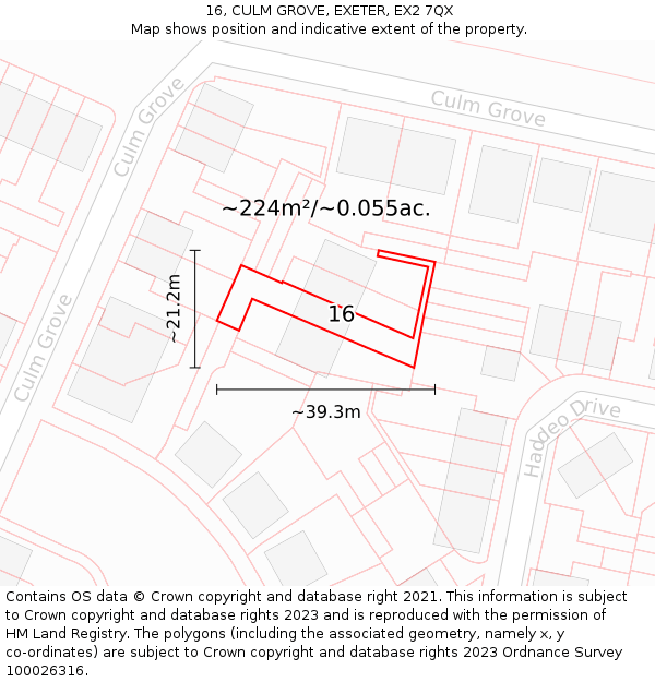 16, CULM GROVE, EXETER, EX2 7QX: Plot and title map