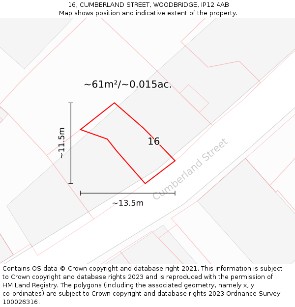 16, CUMBERLAND STREET, WOODBRIDGE, IP12 4AB: Plot and title map
