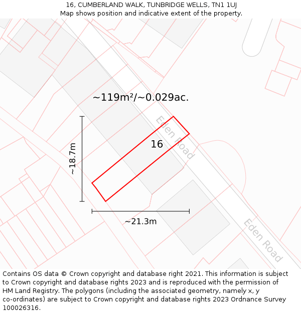 16, CUMBERLAND WALK, TUNBRIDGE WELLS, TN1 1UJ: Plot and title map