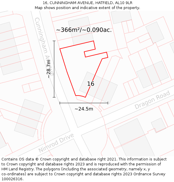 16, CUNNINGHAM AVENUE, HATFIELD, AL10 9LR: Plot and title map