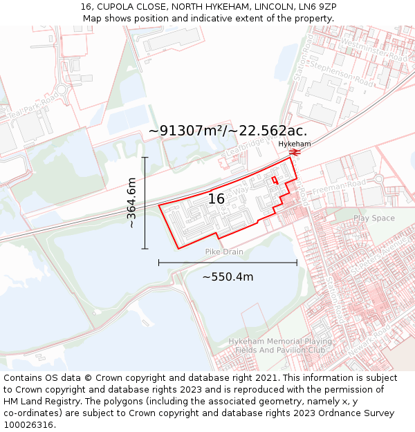 16, CUPOLA CLOSE, NORTH HYKEHAM, LINCOLN, LN6 9ZP: Plot and title map