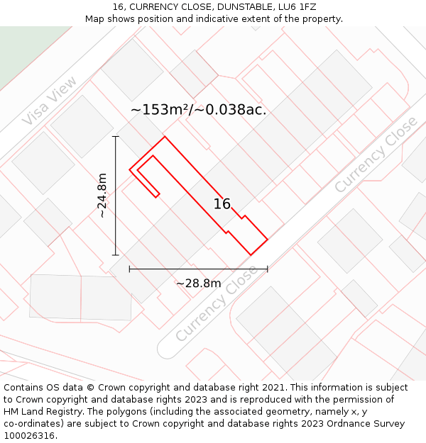16, CURRENCY CLOSE, DUNSTABLE, LU6 1FZ: Plot and title map