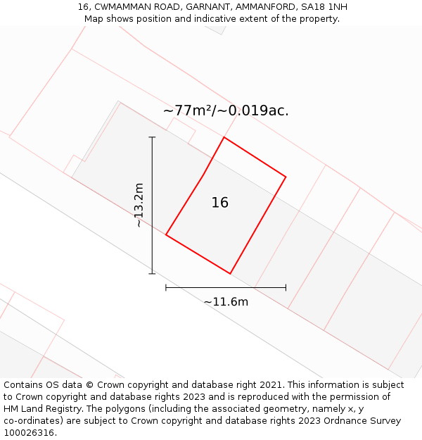 16, CWMAMMAN ROAD, GARNANT, AMMANFORD, SA18 1NH: Plot and title map