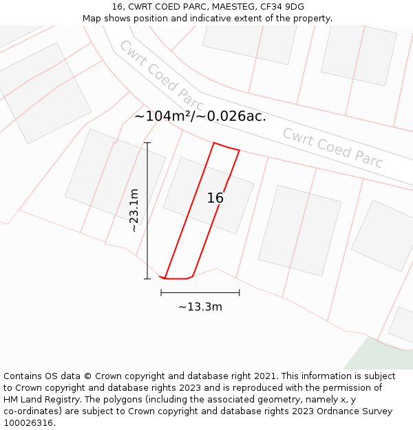 16, CWRT COED PARC, MAESTEG, CF34 9DG: Plot and title map