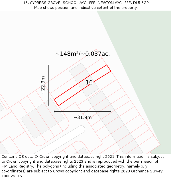 16, CYPRESS GROVE, SCHOOL AYCLIFFE, NEWTON AYCLIFFE, DL5 6GP: Plot and title map