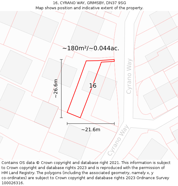 16, CYRANO WAY, GRIMSBY, DN37 9SG: Plot and title map