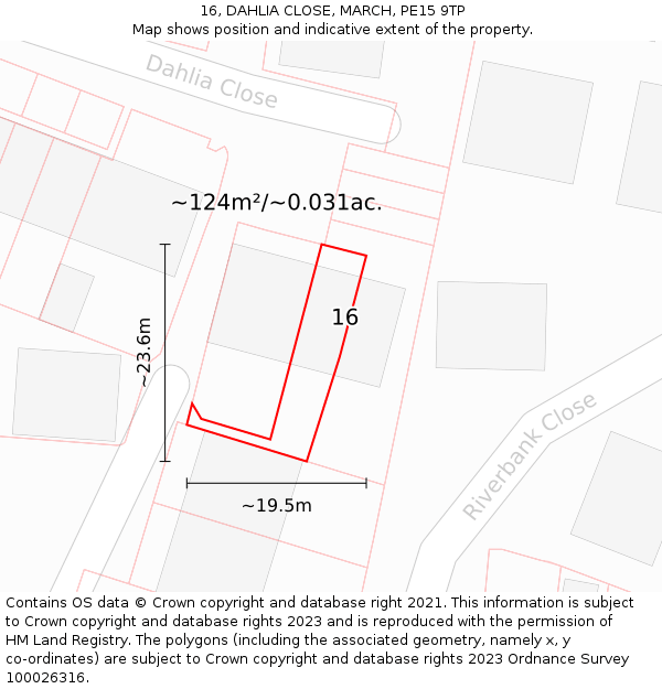 16, DAHLIA CLOSE, MARCH, PE15 9TP: Plot and title map