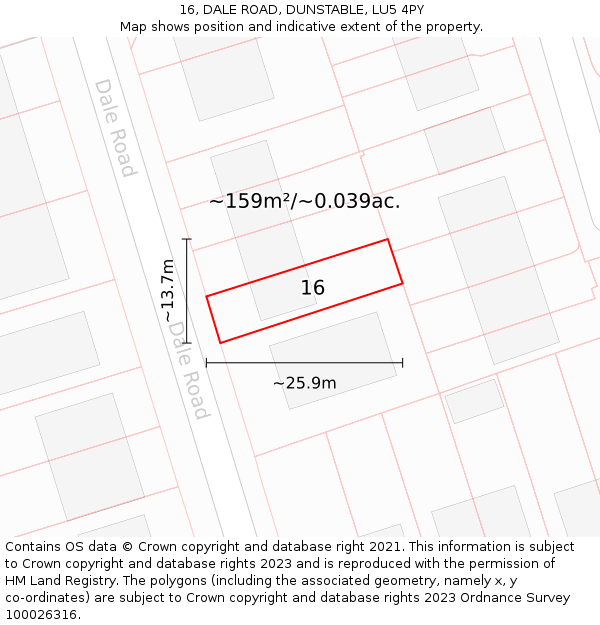 16, DALE ROAD, DUNSTABLE, LU5 4PY: Plot and title map