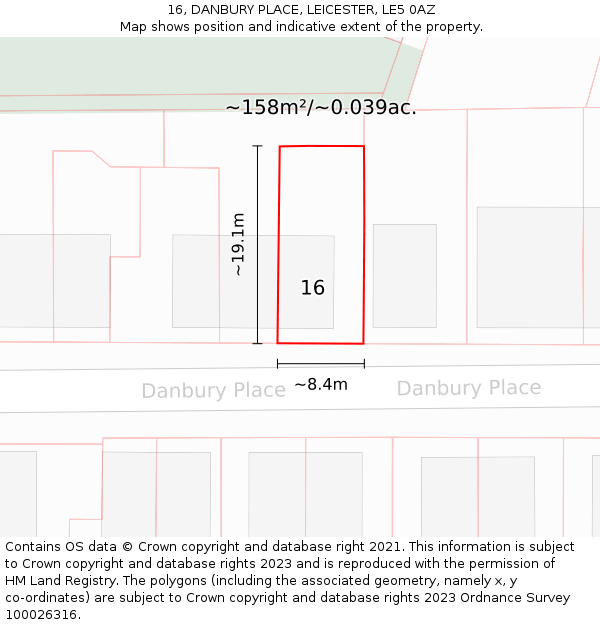 16, DANBURY PLACE, LEICESTER, LE5 0AZ: Plot and title map