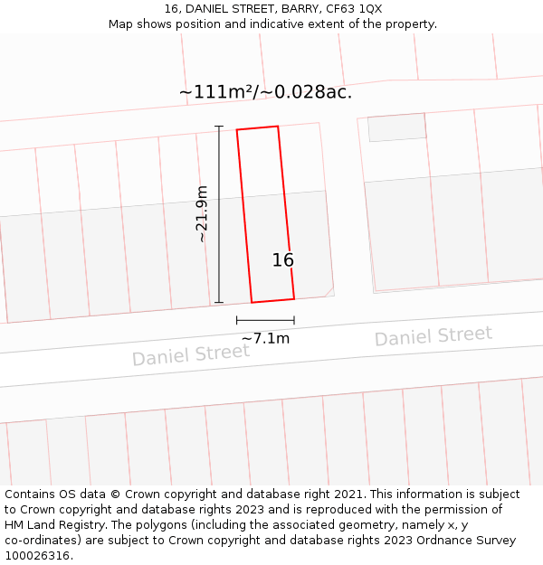 16, DANIEL STREET, BARRY, CF63 1QX: Plot and title map