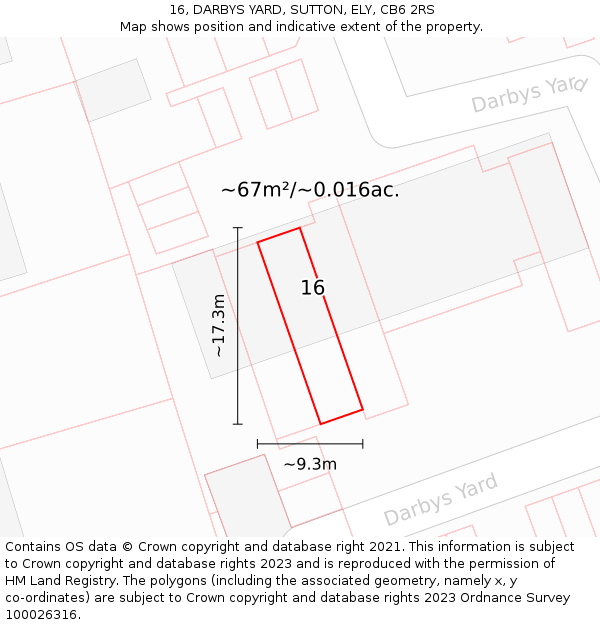 16, DARBYS YARD, SUTTON, ELY, CB6 2RS: Plot and title map