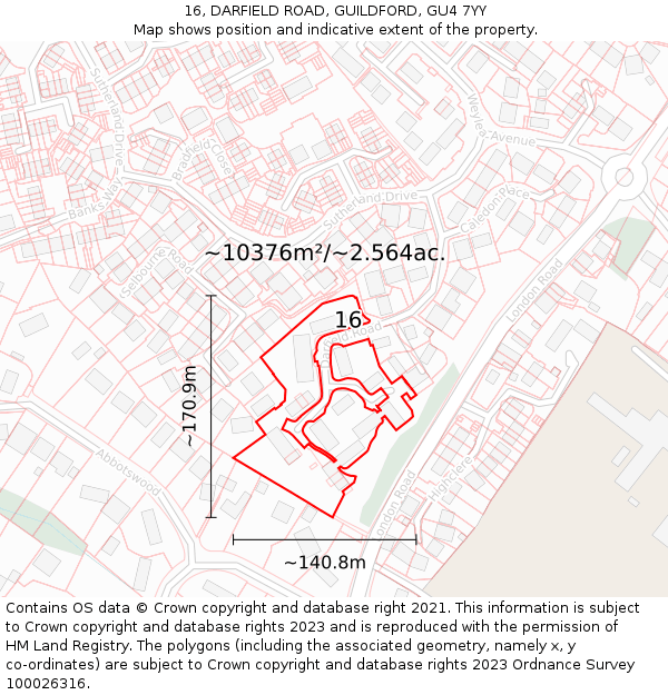 16, DARFIELD ROAD, GUILDFORD, GU4 7YY: Plot and title map