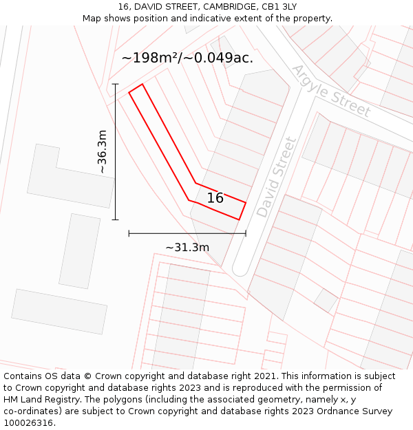 16, DAVID STREET, CAMBRIDGE, CB1 3LY: Plot and title map