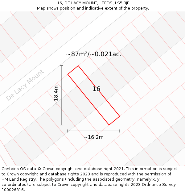 16, DE LACY MOUNT, LEEDS, LS5 3JF: Plot and title map