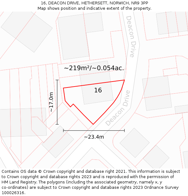 16, DEACON DRIVE, HETHERSETT, NORWICH, NR9 3PP: Plot and title map