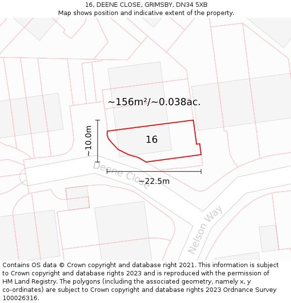 16, DEENE CLOSE, GRIMSBY, DN34 5XB: Plot and title map