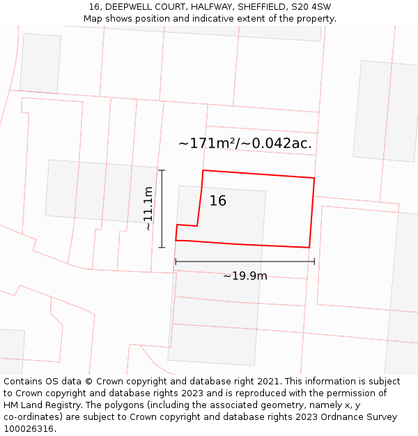 16, DEEPWELL COURT, HALFWAY, SHEFFIELD, S20 4SW: Plot and title map
