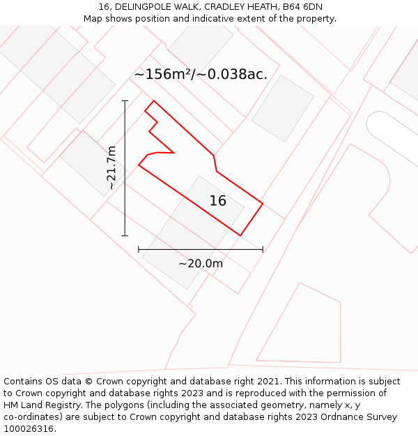 16, DELINGPOLE WALK, CRADLEY HEATH, B64 6DN: Plot and title map