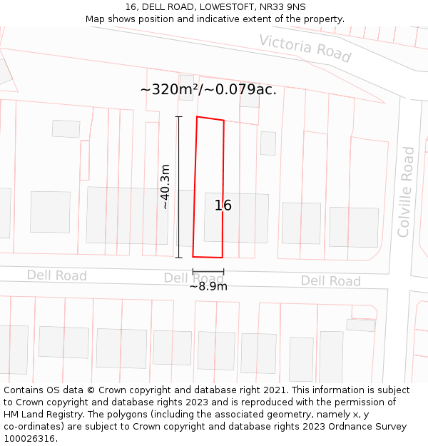16, DELL ROAD, LOWESTOFT, NR33 9NS: Plot and title map