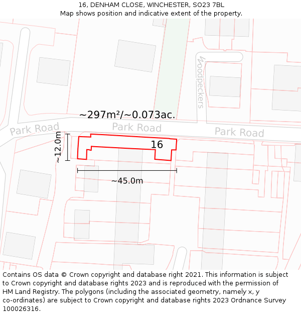 16, DENHAM CLOSE, WINCHESTER, SO23 7BL: Plot and title map