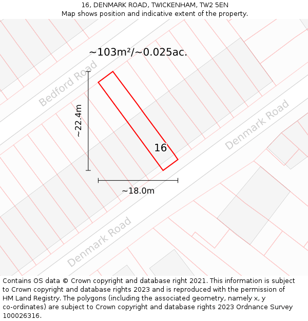 16, DENMARK ROAD, TWICKENHAM, TW2 5EN: Plot and title map