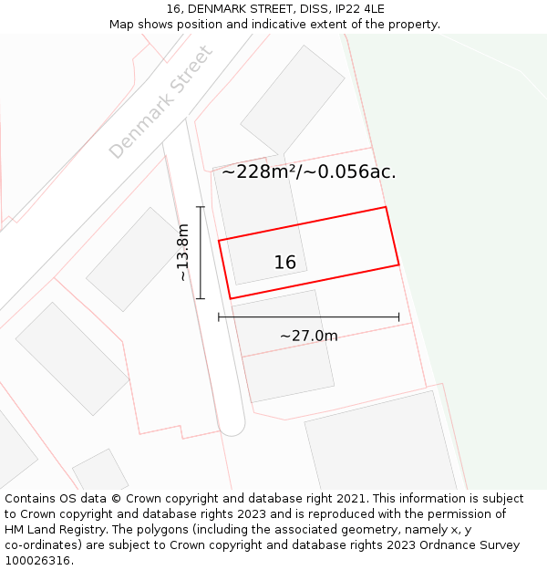 16, DENMARK STREET, DISS, IP22 4LE: Plot and title map