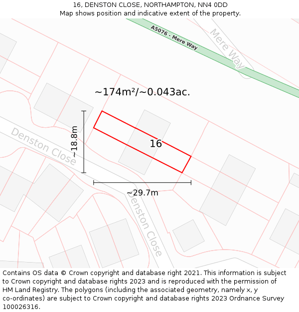 16, DENSTON CLOSE, NORTHAMPTON, NN4 0DD: Plot and title map