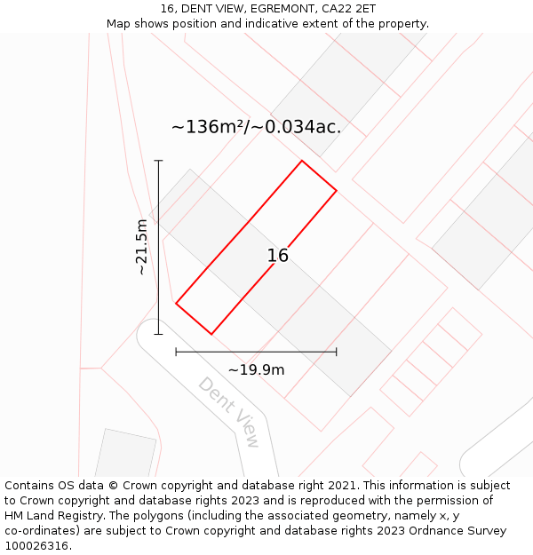 16, DENT VIEW, EGREMONT, CA22 2ET: Plot and title map