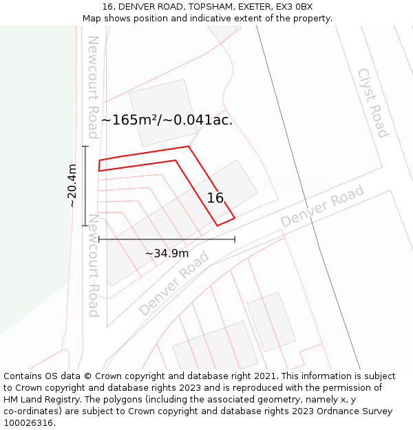16, DENVER ROAD, TOPSHAM, EXETER, EX3 0BX: Plot and title map