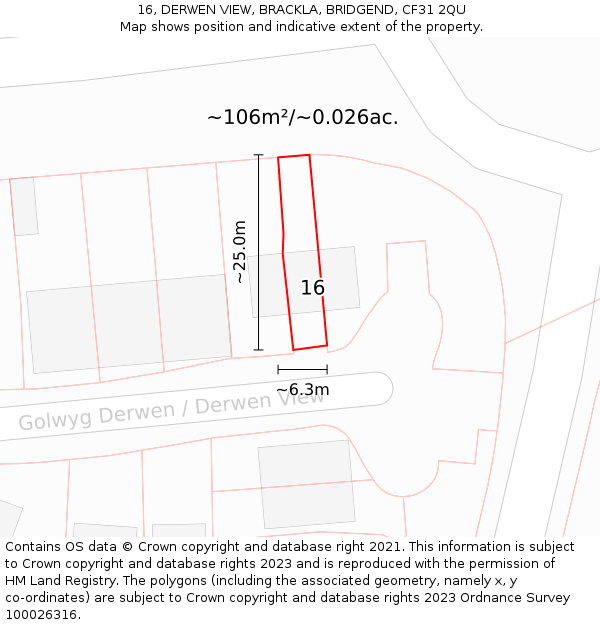 16, DERWEN VIEW, BRACKLA, BRIDGEND, CF31 2QU: Plot and title map