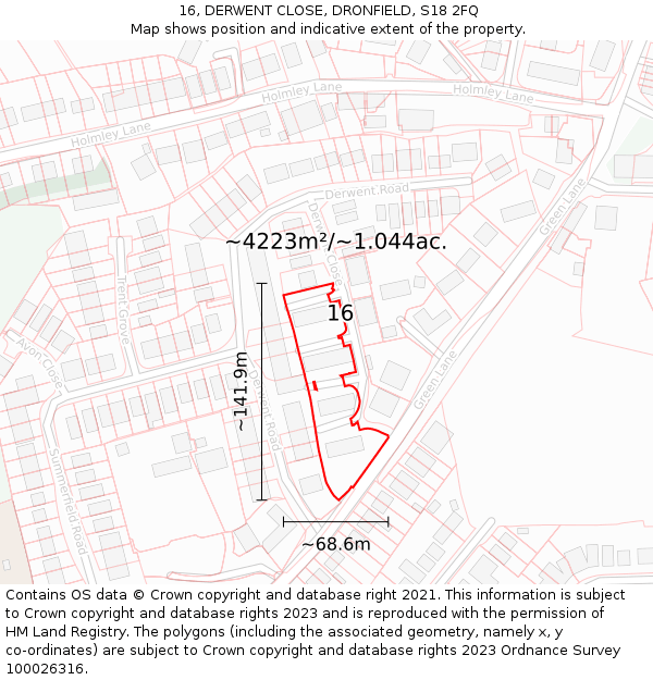 16, DERWENT CLOSE, DRONFIELD, S18 2FQ: Plot and title map