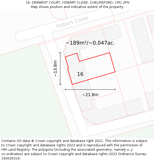 16, DERWENT COURT, HOBART CLOSE, CHELMSFORD, CM1 2FN: Plot and title map