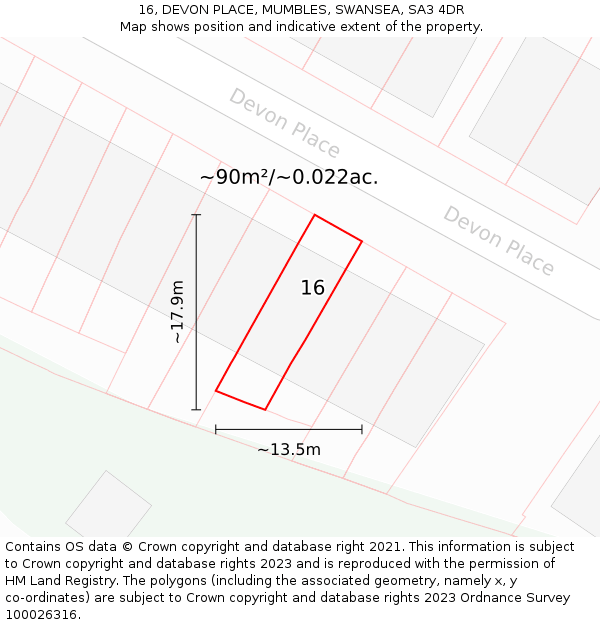 16, DEVON PLACE, MUMBLES, SWANSEA, SA3 4DR: Plot and title map