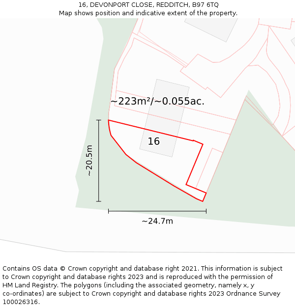 16, DEVONPORT CLOSE, REDDITCH, B97 6TQ: Plot and title map