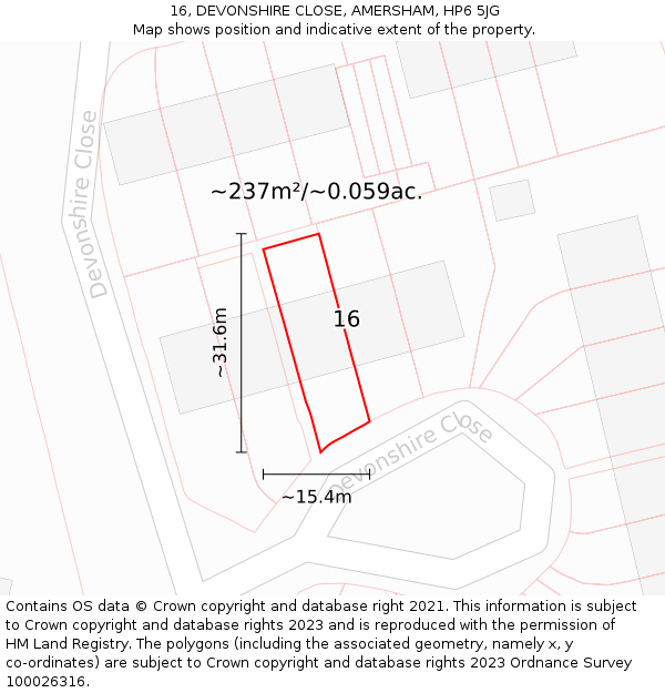 16, DEVONSHIRE CLOSE, AMERSHAM, HP6 5JG: Plot and title map