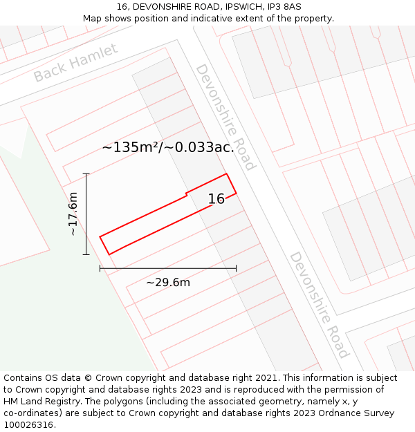 16, DEVONSHIRE ROAD, IPSWICH, IP3 8AS: Plot and title map