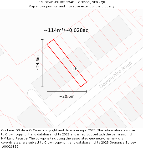 16, DEVONSHIRE ROAD, LONDON, SE9 4QP: Plot and title map